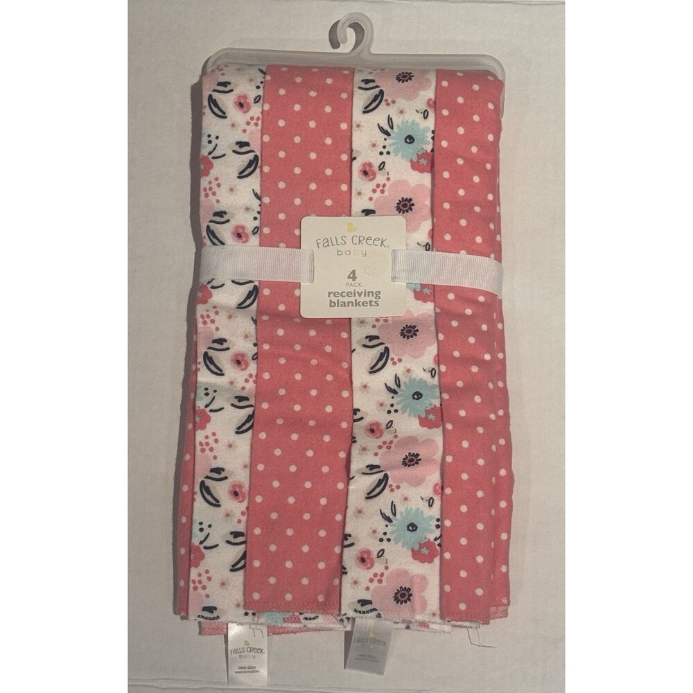 Falls Creek Baby Lovey Security Blanket Plush Pink White Dot Girl Floral 4pk New